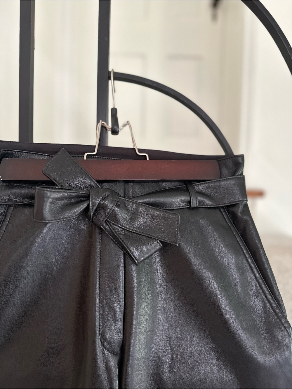Babaton Black Vegan Leather Belted Pants